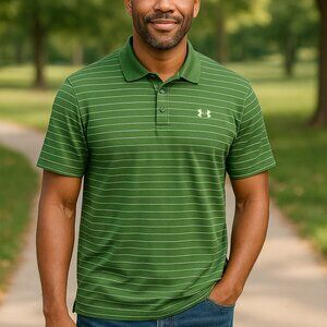 Under Armour Men’s Green Striped Polo Shirt Size Small | Performance Golf Top